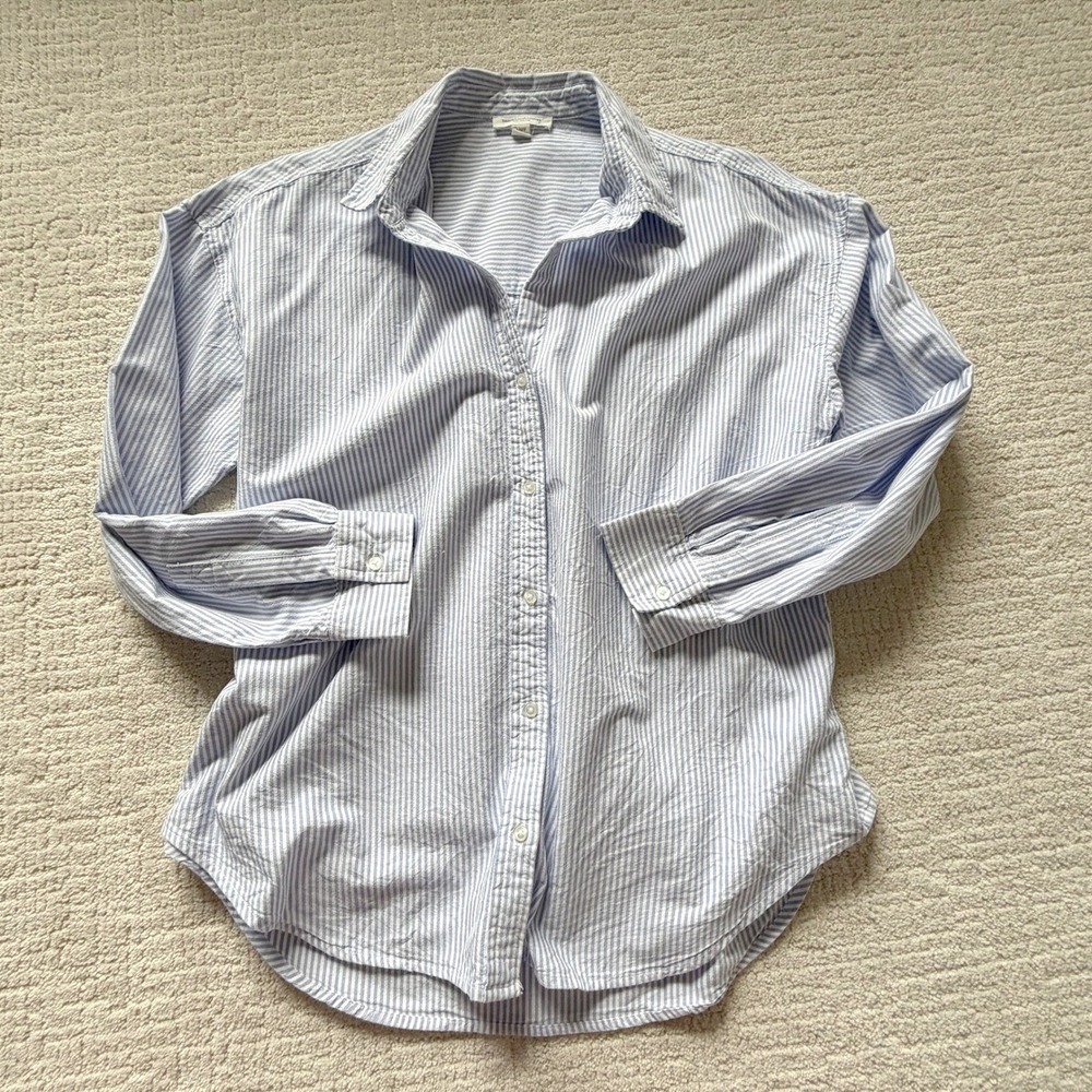 Beachlunchlounge Blue White Striped Cotton Button Down Relaxed Oxford Shirt L - Picture 7 of 9